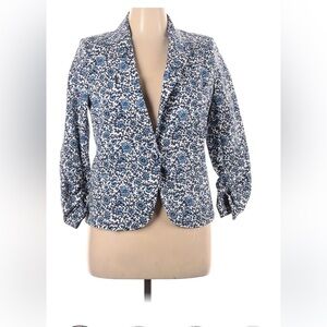 Neiman Marcus Blue and White Floral Tailored Blazer